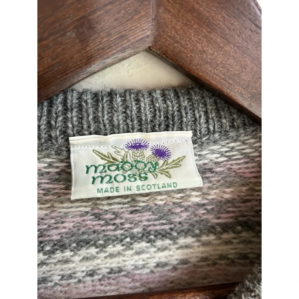 Vintage Maddy Moss Cardigan Sweater Wool Fair Isle Scotland Cottagecore Granny S - Picture 3 of 9